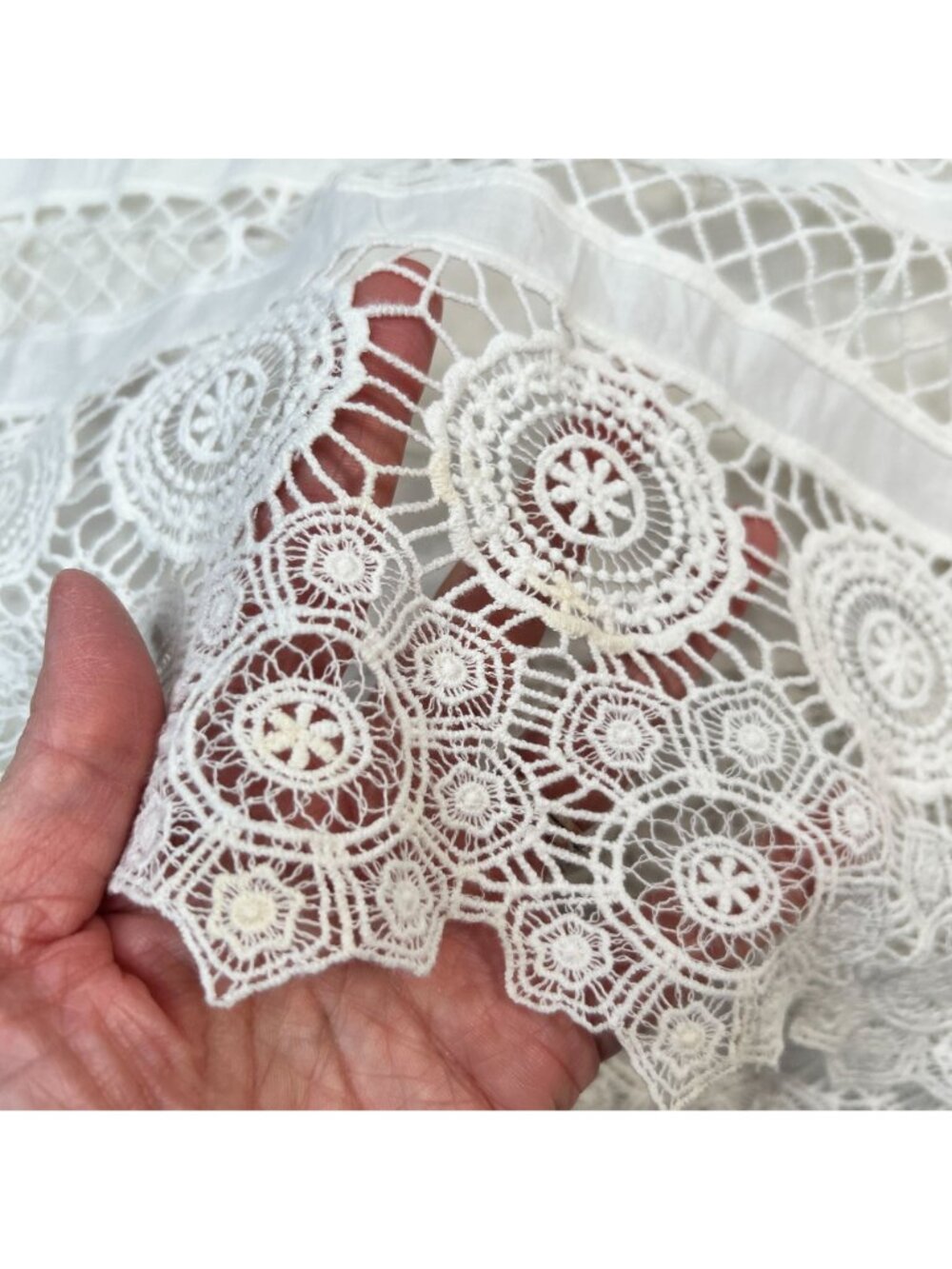 Alexis Lace Mini Dess Boho Bell Sleeve Striped Shift Ivory White  XS - Picture 8 of 11